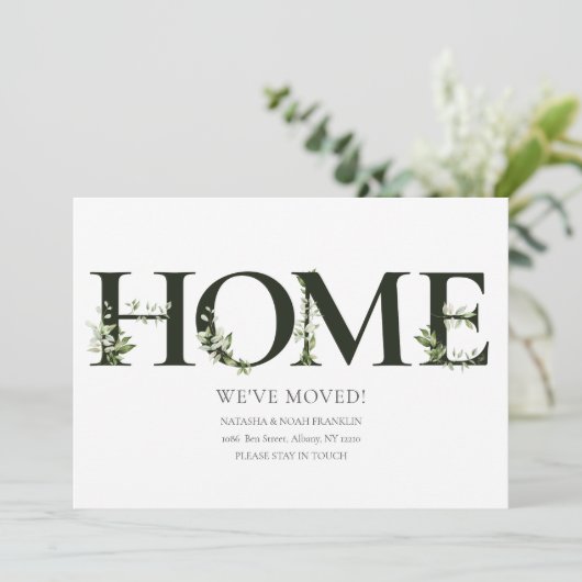 Elegant Greenery Zuhause Moving Ankündigung (Stehend Vorderseite)