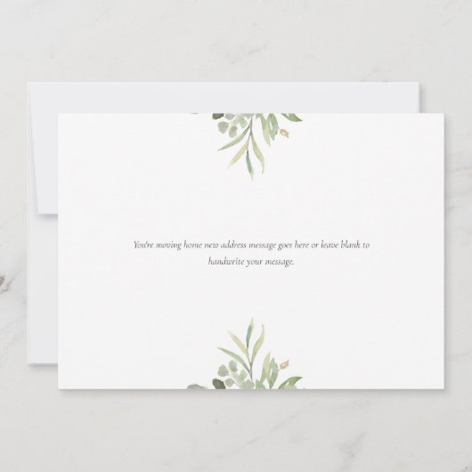 Elegant Greenery Zuhause Moving Ankündigung (Rückseite)