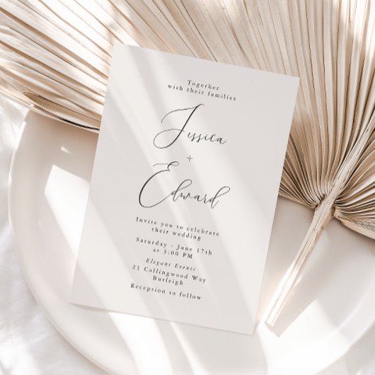 Elegant Greige Script Wedding Einladung