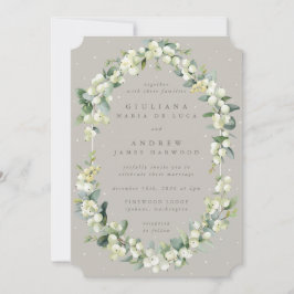 Elegant Greige Snowberry+Eucalyptus Winter Wedding Einladung