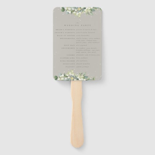 Elegant Greige Snowberry+Eucalyptus Winter Wedding Fächer (Rückseite)