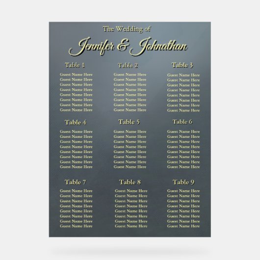 Elegant Grey Background Wedding Seating Chart Acrylschild (Vorderseite)