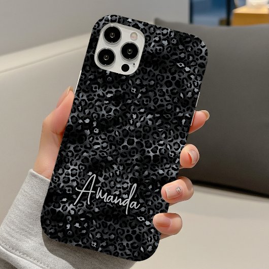 Elegant grey black leopard print monogram Case-Mate iPhone hülle