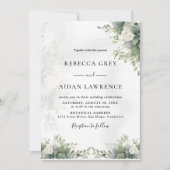 Elegant Grey Botanical Wedding Invitation Einladung (Vorderseite)