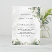 Elegant Grey Botanical Wedding Invitation Einladung (Stehend Vorderseite)