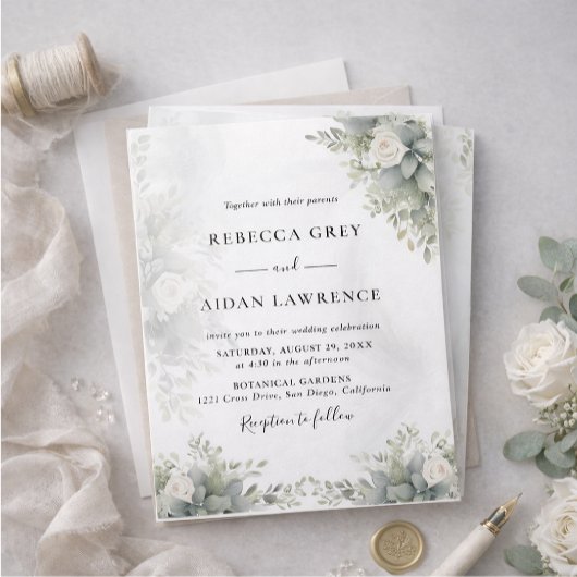 Elegant Grey Botanical Wedding Invitation Einladung