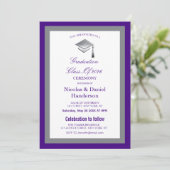 Elegant grey caps graduation ceremony invitation einladung (Stehend Vorderseite)