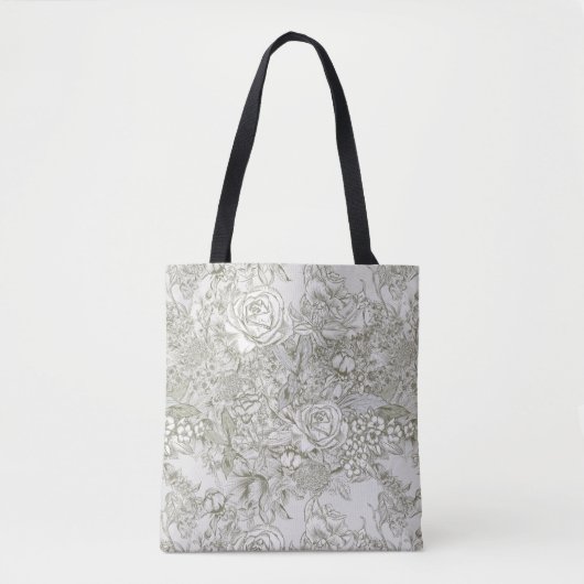 Elegant Grey Floral Toile Tasche (Vorderseite)