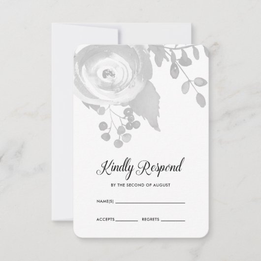 Elegant Grey Floral Wedding RSVP (Vorderseite)