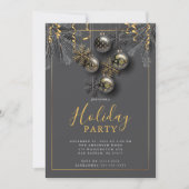 Elegant Grey Gold Christmas Party Einladung (Vorderseite)