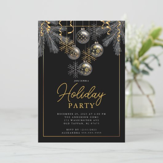 Elegant Grey Gold Christmas Party Einladung (Stehend Vorderseite)
