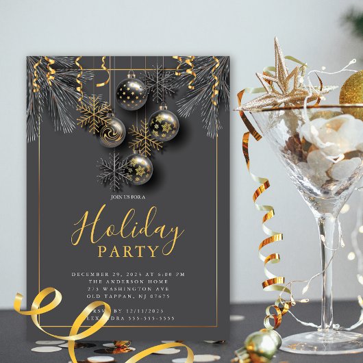 Elegant Grey Gold Christmas Party Einladung