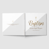Elegant Grey gold Cross Baby Custom Baptism Gästebuch (Voll)