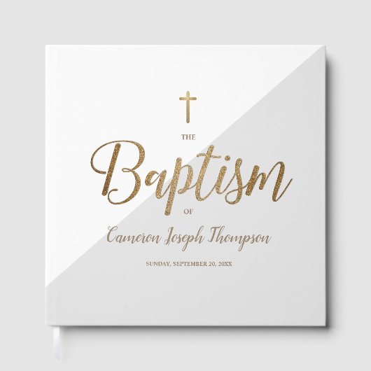 Elegant Grey gold Cross Baby Custom Baptism Gästebuch (Vorderseite)