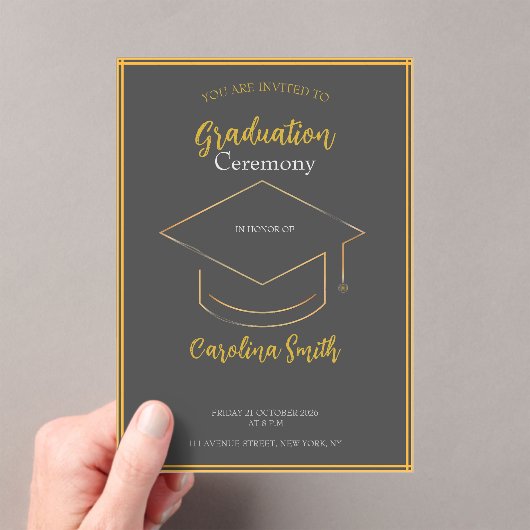 Elegant Grey & Gold Graduation Invitation Acryleinladungen (Insitu (Handheld))