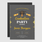 Elegant Grey & Gold Graduation Party Invitation Magneteinladung (Vorne/Hinten)