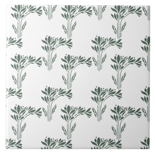 Elegant Grey-Green Botanical Pattern Fliese (Vorderseite)