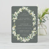 Elegant Grey Green Snowberry+Eucalyptus Wedding Einladung (Stehend Vorderseite)