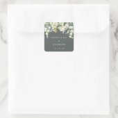 Elegant Grey Green Snowberry+Eucalyptus Wedding Quadratischer Aufkleber (Tasche)