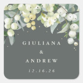 Elegant Grey Green Snowberry+Eucalyptus Wedding Quadratischer Aufkleber (Vorderseite)