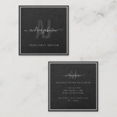 Elegant Grey Kraft Paper Freelance Writer Monogram Quadratische Visitenkarte (Vorne/Hinten)