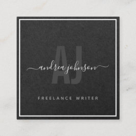Elegant Grey Kraft Paper Freelance Writer Monogram Quadratische Visitenkarte