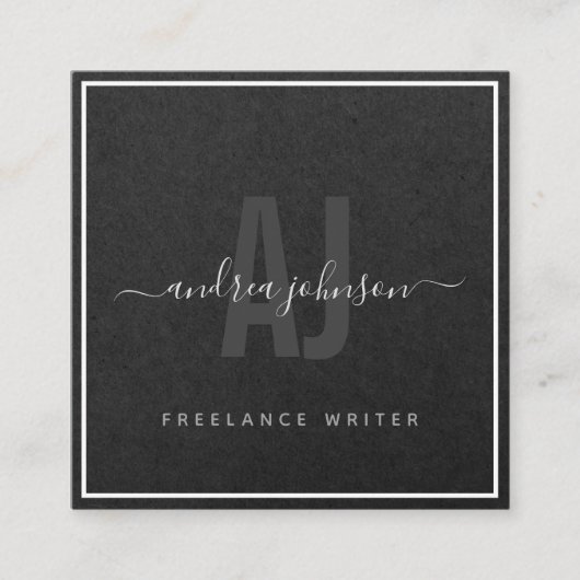 Elegant Grey Kraft Paper Freelance Writer Monogram Quadratische Visitenkarte (Vorderseite)