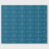 Elegant Grey Monogram & White Name, Blue Geschenkpapier (Flach)