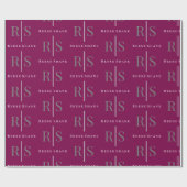 Elegant Grey Monogram & White Name, Maroon Geschenkpapier (Flach)