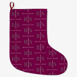 Elegant Grey Monogram & White Name, Maroon Großer Weihnachtsstrumpf