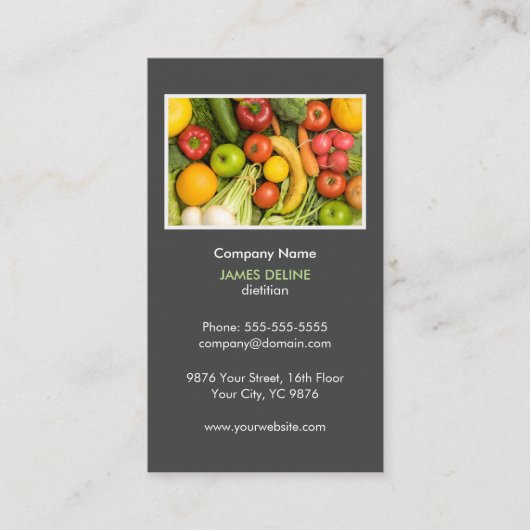 Elegant Grey Nutritionist Diet Health Visitenkarte (Vorderseite)