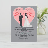 Elegant Grey Pink Heart Bride Groom Invitation Einladung (Stehend Vorderseite)