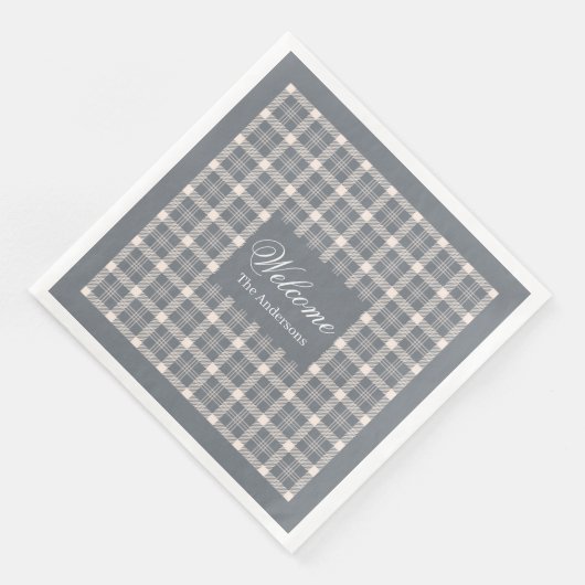 Elegant grey plaid tartan personalized napkins serviette (Ecke)
