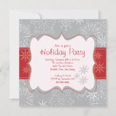 Elegant Grey & Red Snowflakes Holiday Party Einladung (Vorderseite)