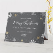 Elegant Grey Snowflakes Photo Holiday Card Karte (Gelbe Blume)