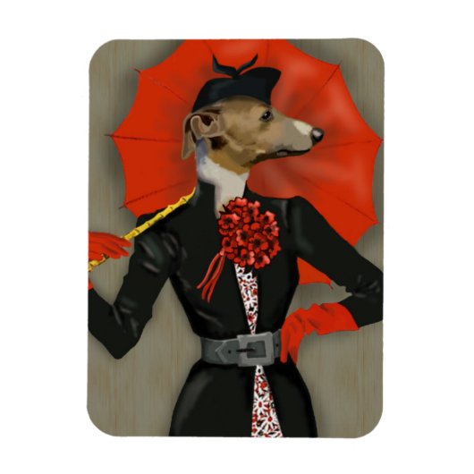 Elegant Greyhound und Roter Regenschirm Magnet (Vertikal)