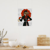 Elegant Greyhound und Roter Regenschirm Poster (Küche)