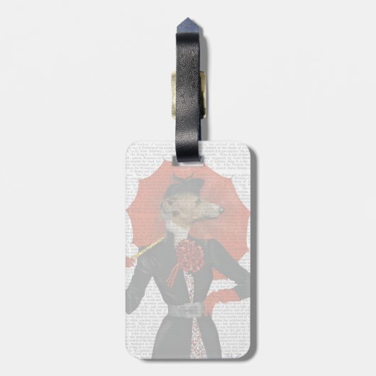 Elegant Greyhound und Roter Schirm 2 Gepäckanhänger (Rückseite vertikal)