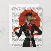 Elegant Greyhound und Roter Schirm 2 Postkarte (Vorne/Hinten)