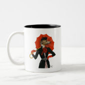Elegant Greyhound und Roter Schirm 2 Zweifarbige Tasse (Links)