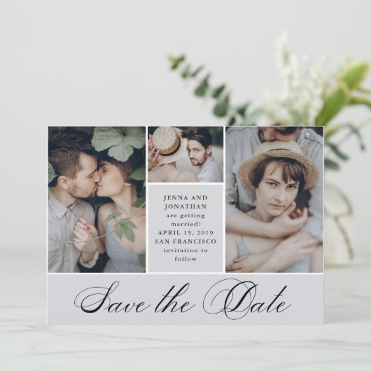 Elegant Grid | 4 Foto Hochzeit Datum speichern Save The Date (Stehend Vorderseite)