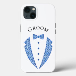 Elegant Groom Tuxedo Blue Typografy Wedding Case-Mate iPhone Hülle