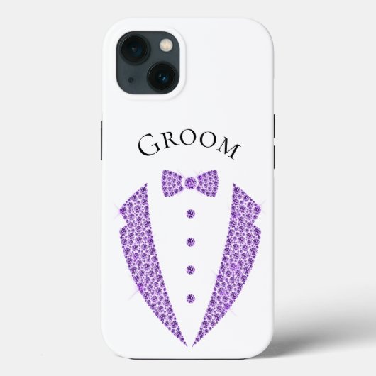 Elegant Groom Tuxedo Lila Typografie Hochzeit Case-Mate iPhone Hülle (Rückseite)