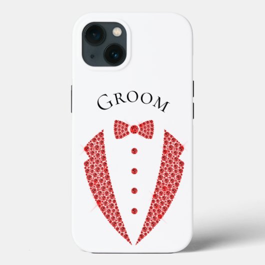 Elegant Groom Tuxedo Red White Typografy Wedding Case-Mate iPhone Hülle (Rückseite)