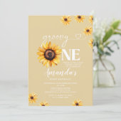 Elegant Groovy One Birthday Boho Sonnenblumen Einladung (Stehend Vorderseite)