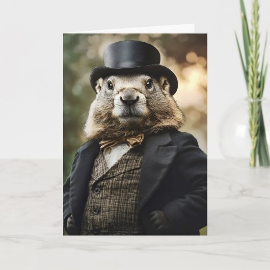 Elegant Groundhog Gentleman Funny Feiertagskarte (Vorderseite)