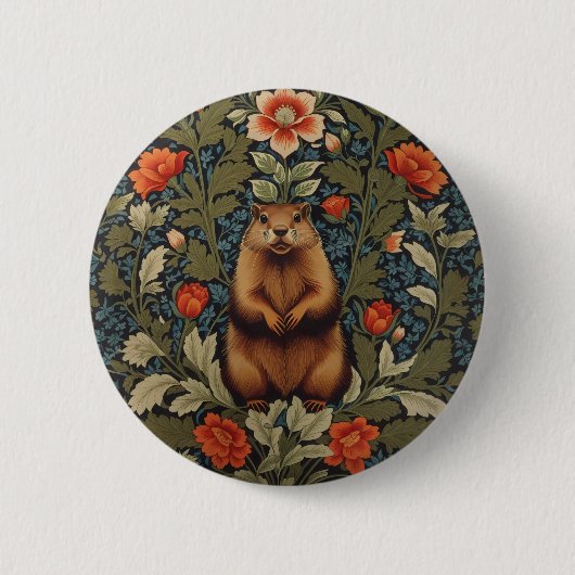 Elegant Groundhog William Morris Inspiriert Button (Vorderseite)
