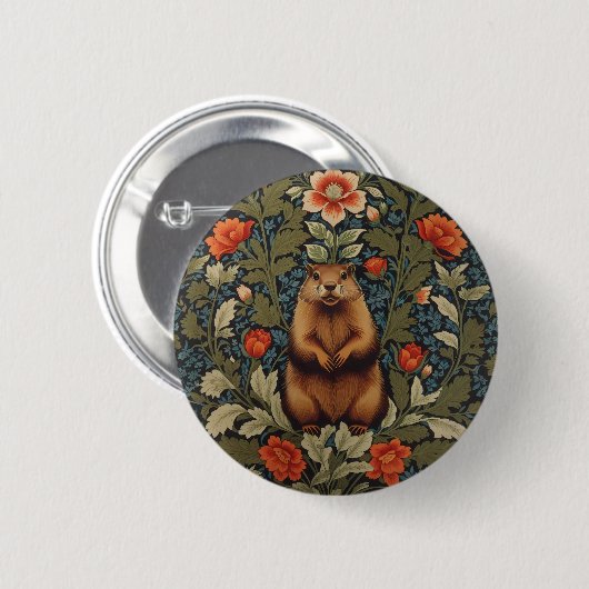 Elegant Groundhog William Morris Inspiriert Button (Vorne & Hinten)