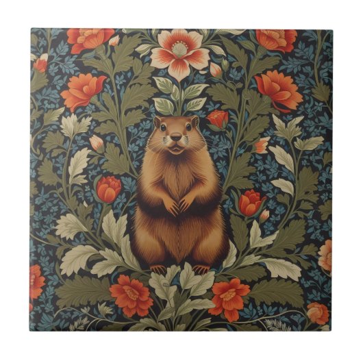 Elegant Groundhog William Morris Inspiriert Fliese (Vorderseite)