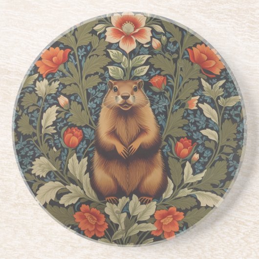 Elegant Groundhog William Morris Inspiriert Getränkeuntersetzer (Vorne)